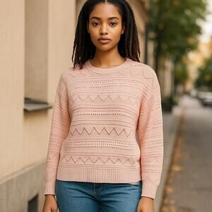 NWT - Pink "Spring Petal" Thin Cotton Long Sleeve Sweater ~ Women's Size LARGE